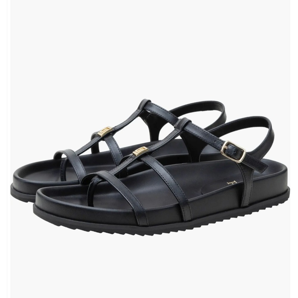 Linea Paolo Size 10  Black Strappy Gladiator Sandals Gold‎ Hardware Platform